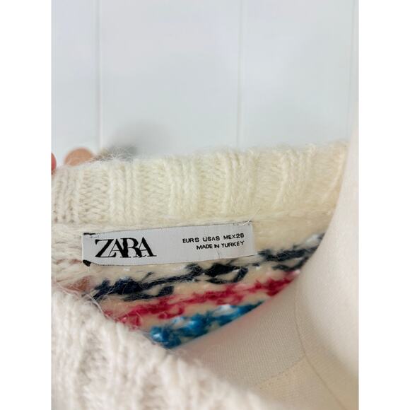 ZARA Multicolor Stripe Chunky Knit Crewneck Sweater Small Cabincore - Picture 11 of 11